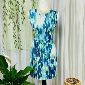 Blue Geometric Scuba Midi Dress